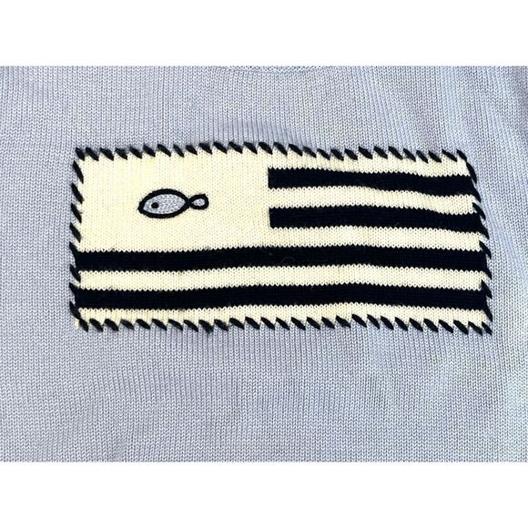 Tresor des Oceans Boys Blue Striped Flag Fish Canadian Sweater Sz 8a Wool Blend - Picture 11 of 12